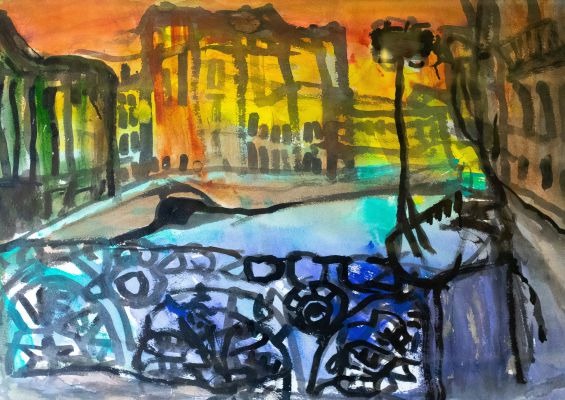 «Pevchesky Bridge. Moyka River. Sunset»